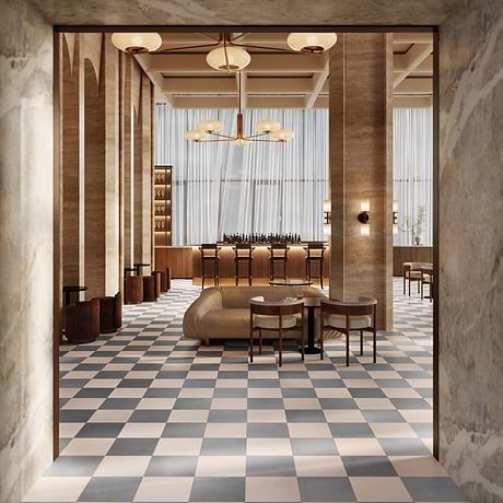 Alterno Earth Gray and Crema Ella Beige 12x12 Honed Marble Checkerboard Tile