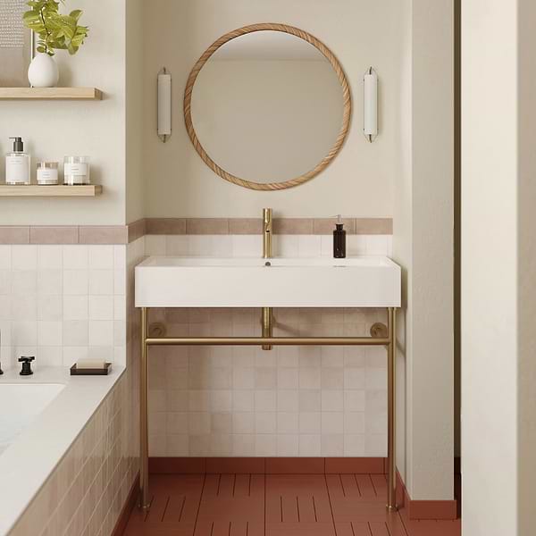 Apollo Brushed Brass 39" Single Console with Single Hole White Ceramic Top