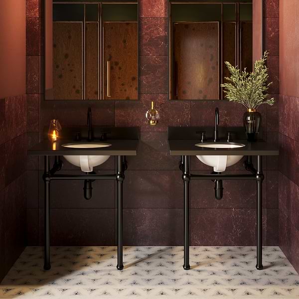 Pierce Matte Black 30" Single Console with Oval Sink and Black Granite Top
