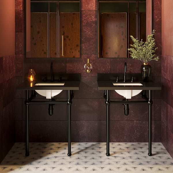 Pierce Matte Black 30" Single Console with Rectangle Sink and Black Granite Top