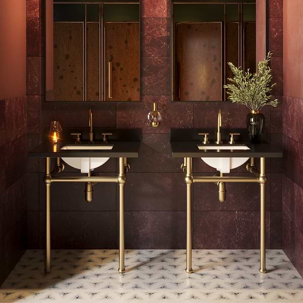 Pierce Brushed Brass 30" Single Console with Rectangle Sink and Black Granite Top