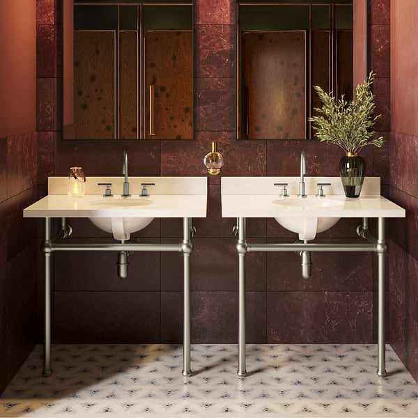 Pierce Brushed Nickel 36" Single Console with Oval Sink and Carrara Marble Top