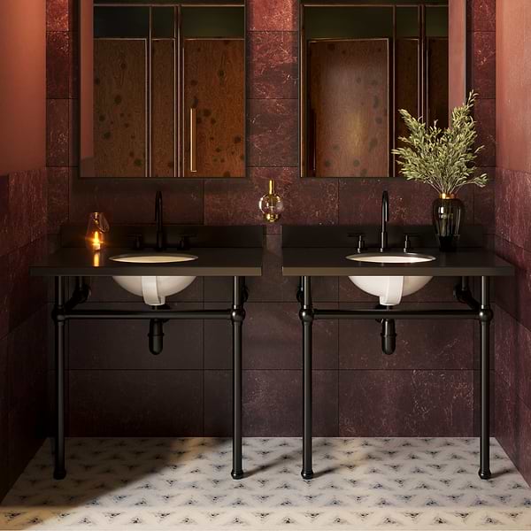 Pierce Matte Black 36" Single Console with Oval Sink and Black Granite Top