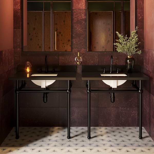 Pierce Matte Black 36" Single Console with Rectangle Sink and Black Granite Top
