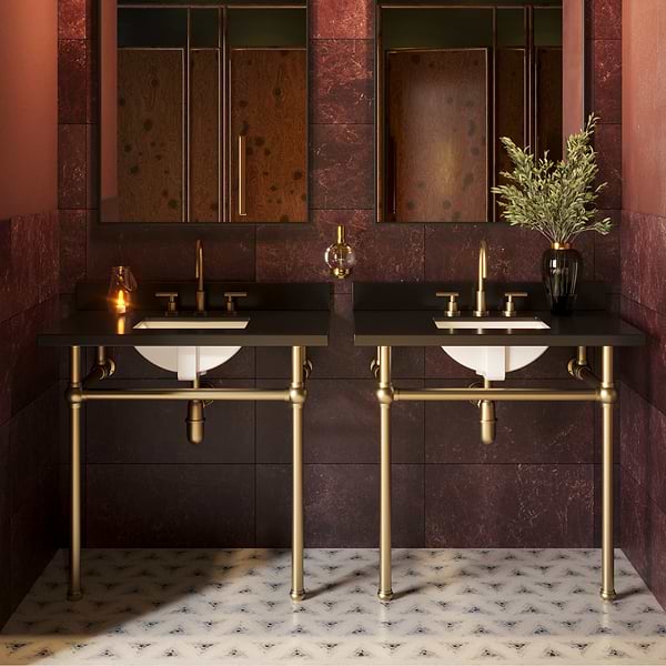 Pierce Brushed Brass 36" Single Console with Rectangle Sink and Black Granite Top