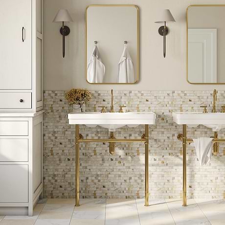 Charles Polished Brass 36" Single Console with White Ceramic Top