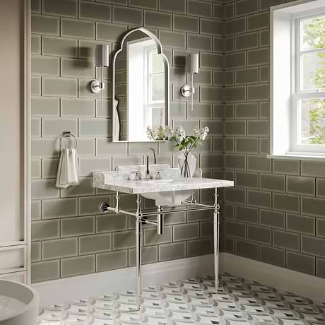 Napoleon Polished Nickel 30" Single Console with White Marble Top Rectangle Sink and Side Splash