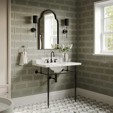 Napoleon Matte Black 30" Single Console with White Marble Top Oval Sink and Side Splash