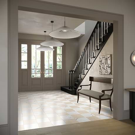 Fortunato Calacatta White and Marfil Beige 12x12 Polished Porcelain Checkerboard Tile