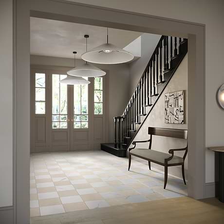 Fortunato Calacatta White and Marfil Beige 12x12 Matte Porcelain Checkerboard Tile