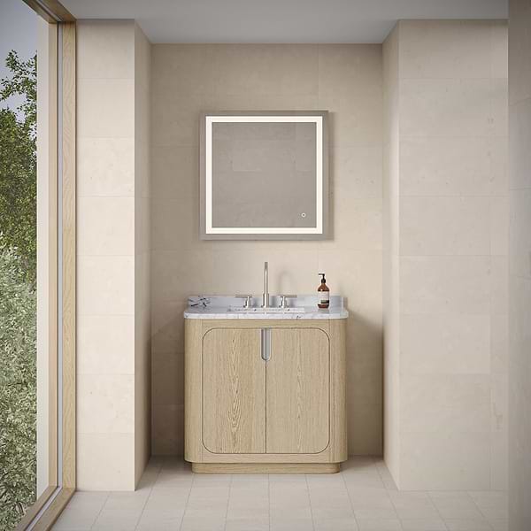 Estra Silver 30x30" Square LED Mirror in Silver, View 3, open zoomed image