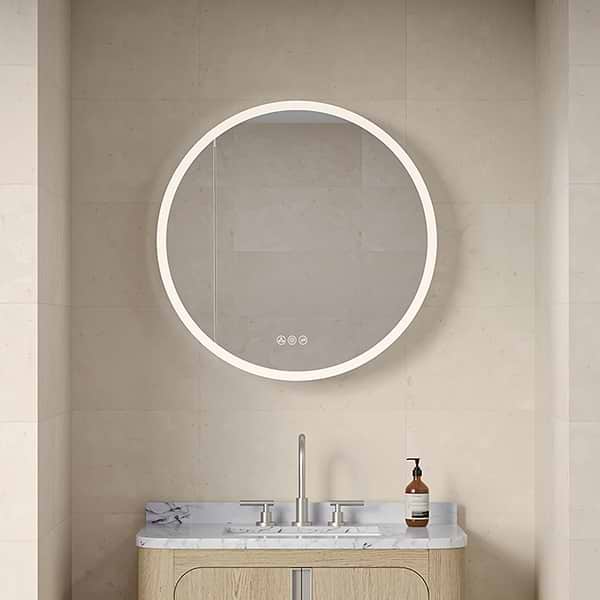 Radium Silver 32" Round Recessed or Wall Mounted Left-Hand LED Medicine Cabinet with Mirror in Silver, View 1
