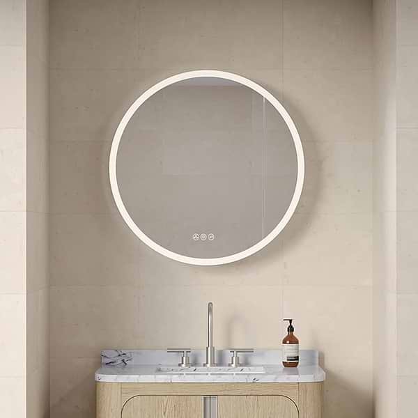 Radium Silver 32" Round Recessed or Wall Mounted Right-Hand LED Medicine Cabinet with Mirror in Silver, View 1