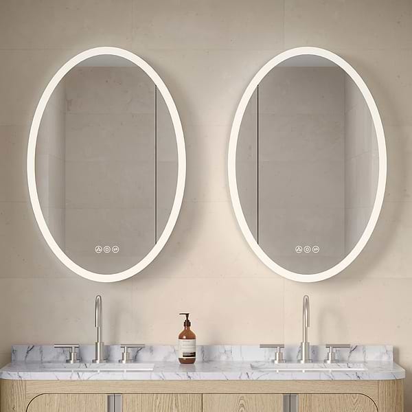 Radium Silver 24x36" Oval Recessed or Wall Mounted Left-Hand LED Medicine Cabinet with Mirror in Silver, View 1