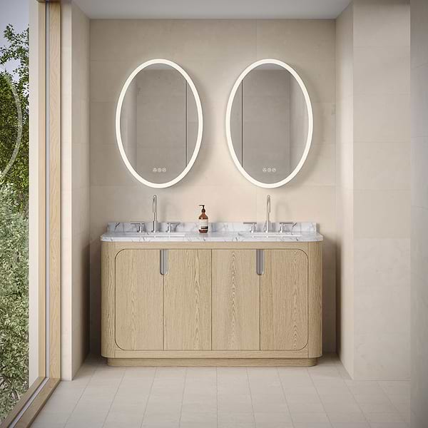 Radium Silver 24x36" Oval Recessed or Wall Mounted Right-Hand LED Medicine Cabinet with Mirror in Silver, View 3, open zoomed image