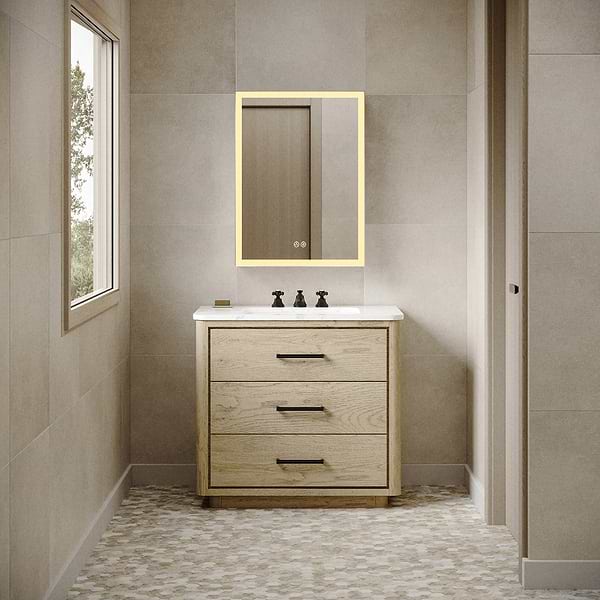 Mirava 24x32"  Rectangle Recessed or Wall Mounted Right-Hand LED Medicine Cabinet with Mirror in Silver, View 3, open zoomed image