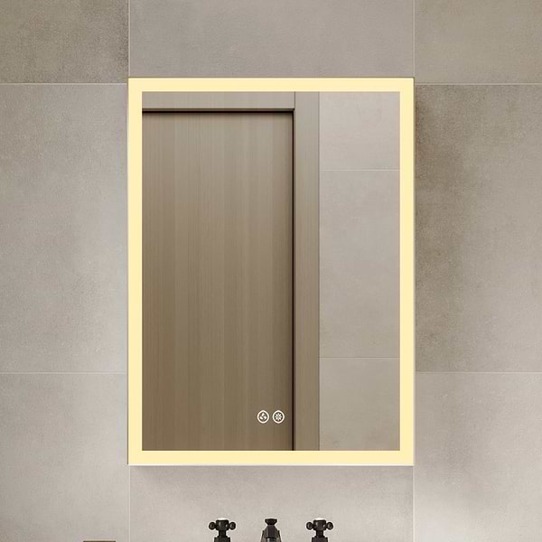 Mirava 24x32"  Rectangle Recessed or Wall Mounted Right-Hand LED Medicine Cabinet with Mirror in Silver, View 1