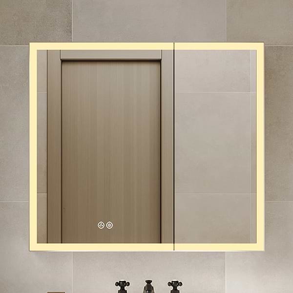 Mirava 36x32"  Rectangle Recessed or Wall Mounted Side by Side LED Medicine Cabinet with Mirror in Silver, View 1