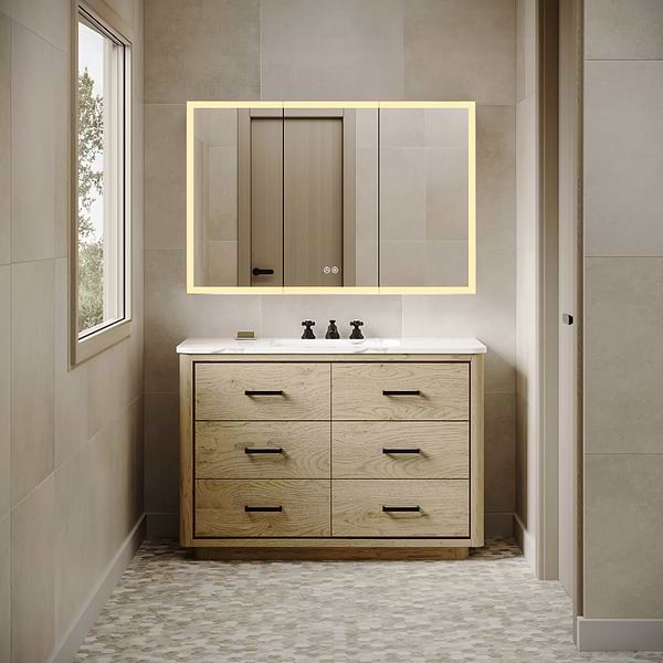 Mirava 48x32"  Rectangle Recessed or Wall Mounted Side by Side LED Medicine Cabinet with Mirror in Silver, View 3, open zoomed image
