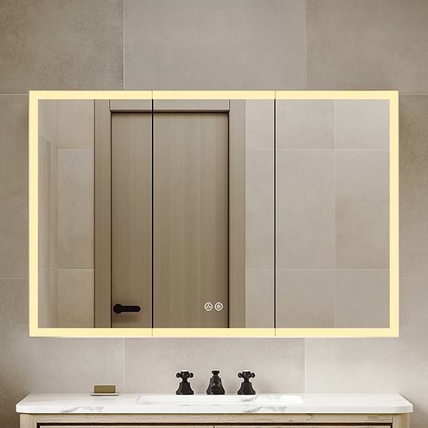 Mirava 48x32"  Rectangle Recessed or Wall Mounted Side by Side LED Medicine Cabinet with Mirror in Silver, View 1
