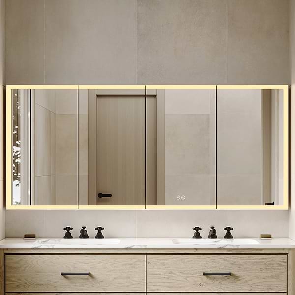 Mirava 72x32"  Rectangle Recessed or Wall Mounted Side by Side LED Medicine Cabinet with Mirror in Silver, View 1