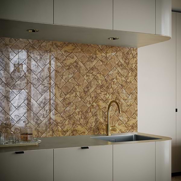 Vilna Oro Gold 3x6 Polished Antique Mirror Subway Tile
