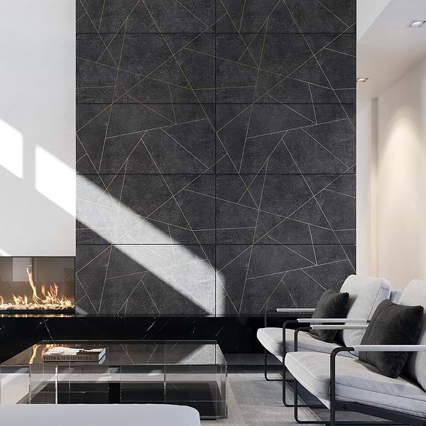 Whitney Ardesia Charcoal Black and Gold Line 24x48 Artisan Decor Matte Porcelain Wall Tile
