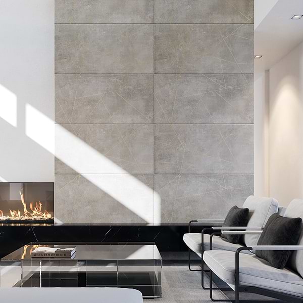 Whitney Cemento Gray and Gold Line 24x48 Artisan Decor Matte Porcelain Wall Tile