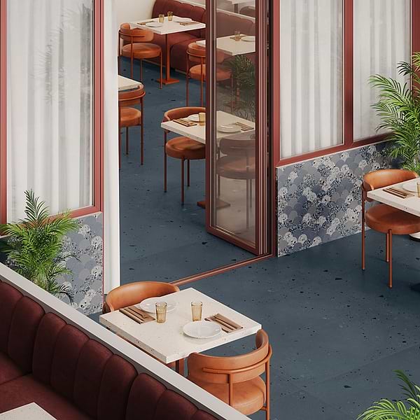 Kobe Cement Ocean Blue 24x48 Terrazzo Look Matte Porcelain Tile