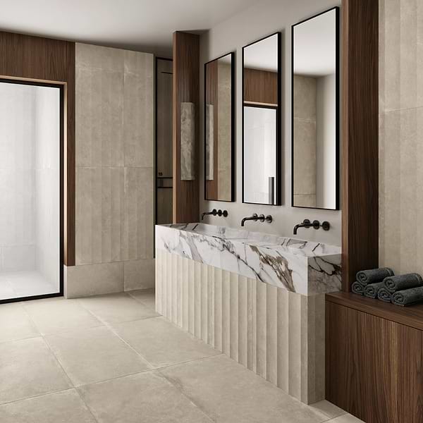 Lucreto Waves Beige 24x48 3D Concrete Look Matte Porcelain Tile