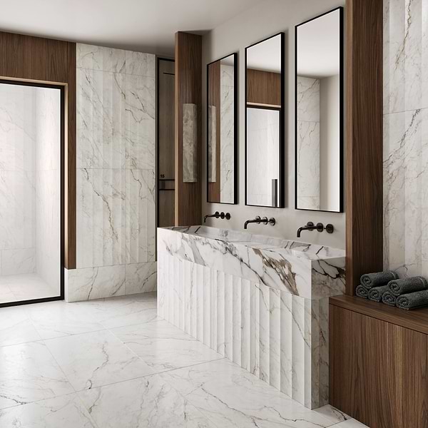 Lumar Waves Apuano Oro White 24x48 3D Marble Look Matte Porcelain Tile