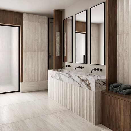 Lumar Waves Travertino Bianco Warm White 24x48 3D Travertine Look Matte Porcelain Tile