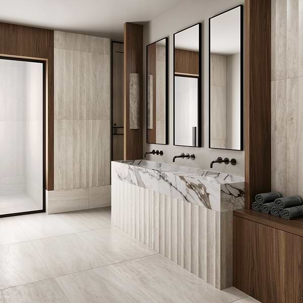 Lumar Waves Travertino Bianco Warm White 24x48 3D Travertine Look Matte Porcelain Tile