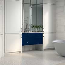 Alma Blue 42" Vanity with Chrome Legs & Knobs with Integrated White Solid Surface Top