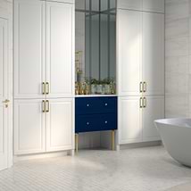Alma Blue 30" Vanity with Gold Legs & Knobs with Integrated White Solid Surface Top