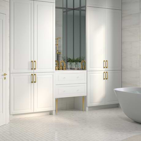 Alma White 30" Vanity with Gold Legs & Knobs with Integrated White Solid Surface Top