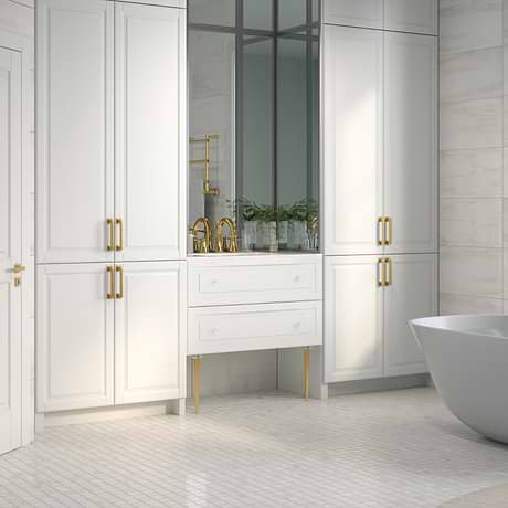 Alma White 36" Vanity with Gold Legs & Knobs with Integrated White Solid Surface Top