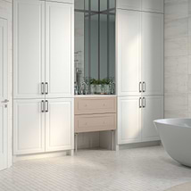 Alma Taupe 30" Vanity with Chrome Legs & Knobs with Integrated White Solid Surface Top
