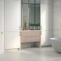 Alma Taupe 42" Vanity with Gold Legs & Knobs with Integrated White Solid Surface Top