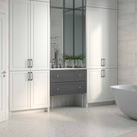 Alma Gray 36" Vanity with Chrome Legs & Knobs with Integrated White Solid Surface Top
