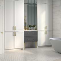 Alma Gray 30" Vanity with Gold Legs & Knobs with Integrated White Solid Surface Top