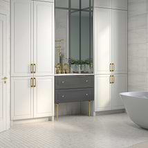 Alma Gray 36" Vanity with Gold Legs & Knobs with Integrated White Solid Surface Top