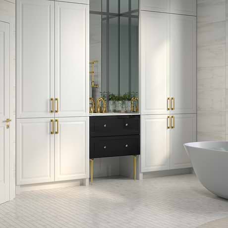 Alma Black 30" Vanity with Gold Legs & Knobs with Integrated White Solid Surface Top