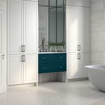 Alma Turquoise 36" Vanity with Chrome Legs & Knobs with Integrated White Solid Surface Top