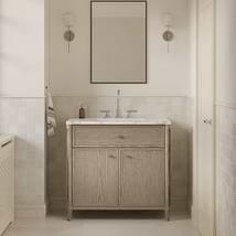 TileBar Studio Vanities Ashford Greige Ash 36" Single Vanity with Carrara Marble Top