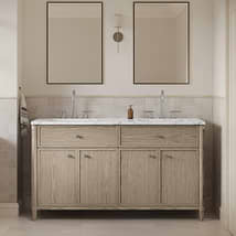 TileBar Studio Vanities Ashford Greige Ash 60" Double Vanity with Carrara Marble Top