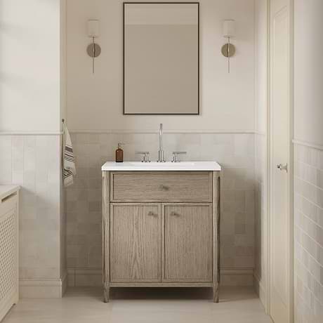 TileBar Studio Vanities Ashford Greige Ash 30" Single Vanity with White Quartz Top