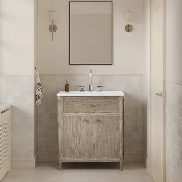 Ashford Greige Ash 30" Single Vanity with White Quartz Top by TileBar Studio Vanities, View 1
