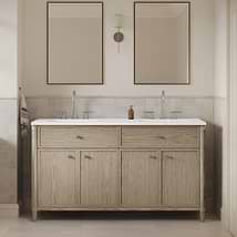 TileBar Studio Vanities Ashford Greige Ash 60" Double Vanity with White Quartz Top