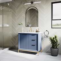 Bungalow Navy and Gold 36" Single Vanity with Pure White Quartz Top